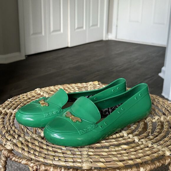Melissa Moon Moccasin by Jason Wu Flat Jelly Shoe Green Gold US 9 EU 40 - Picture 1 of 11